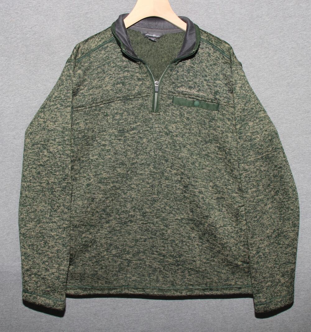 Eddie Bauer Sweater Fleece Pullover Mens Medium M 1/4 Zip Green Marl Heathered